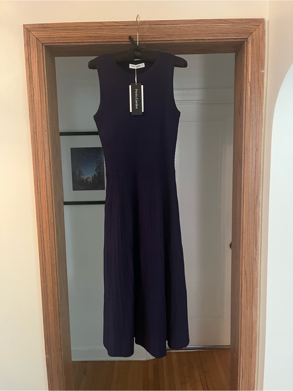 Pretty Garden Navy Sleeveless Pleated Ribbed Maxi Dress